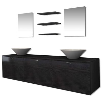 vidaXL Conjunto de muebles de baño con lavabo y grifo 10 piezas negro