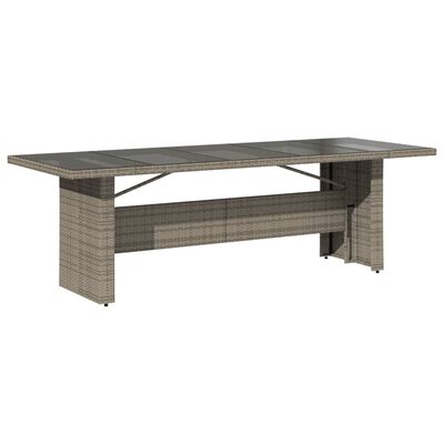 vidaXL Mesa de jardín superficie de vidrio ratán PE gris 240x90x75 cm