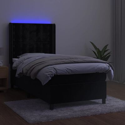 vidaXL Cama box spring colchón y LED terciopelo negro 100x200 cm