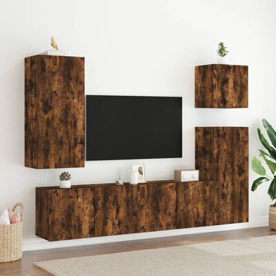 vidaXL Muebles para TV de pared 2 unidades roble ahumado 80x30x41 cm