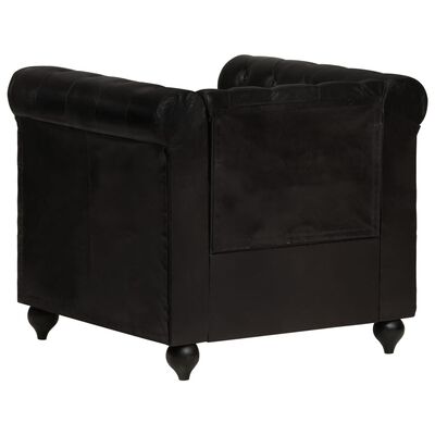 vidaXL Sillón Chesterfield de cuero auténtico negro