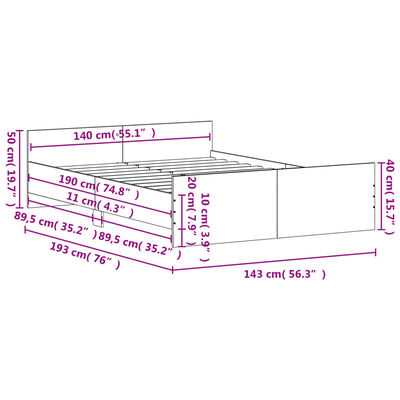 vidaXL Estructura de cama con cabecero piecero gris Sonoma 140x190 cm