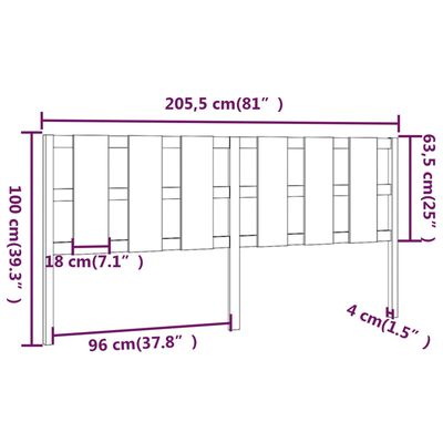 vidaXL Cabecero de cama madera maciza de pino 205,5x4x100 cm