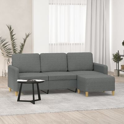 vidaXL Sofá de 3 plazas con taburete de tela gris oscuro 180 cm