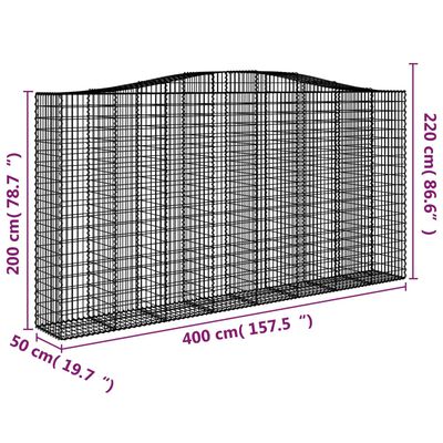 vidaXL Cestas de gaviones 3 uds forma de arco hierro 400x50x200/220 cm