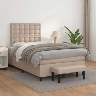 vidaXL Cama box spring con colchón cuero sintético capuchino 120x200cm