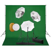 vidaXL Kit estudio fotográfico lámparas, sombrillas, fondo y reflector