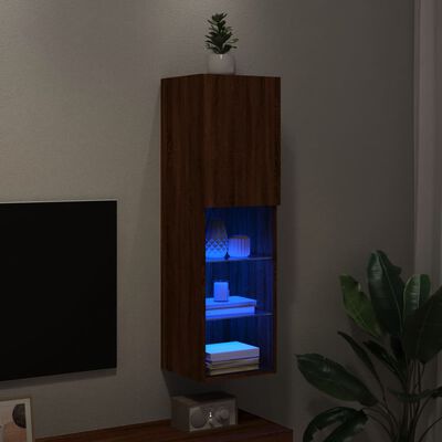 vidaXL Mueble para TV con luces LED roble marrón 30,5x30x102 cm