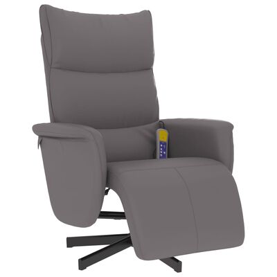 vidaXL Sillón reclinable de masaje con reposapiés cuero sintético gris