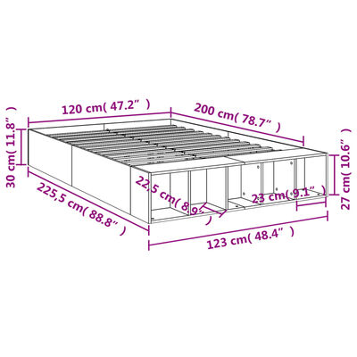 vidaXL Estructura de cama madera de ingeniería roble ahumado 120x200cm