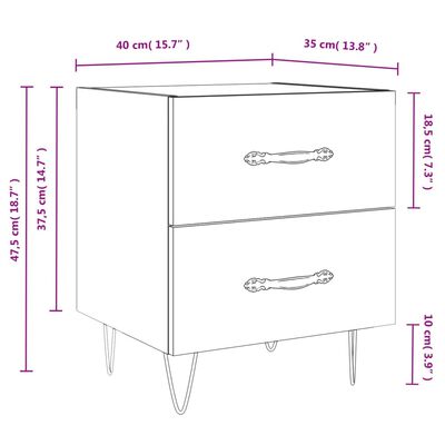 vidaXL Mesita noche 2 uds madera ingeniería marrón roble 40x35x47,5 cm