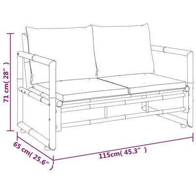 vidaXL Set de muebles de jardín 2 piezas bambú con cojines gris oscuro