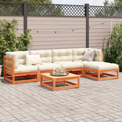 vidaXL Set de sofás jardín 6 pzas con cojines madera pino marrón cera