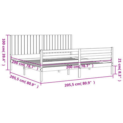 vidaXL Estructura de cama con cabecero madera maciza negro 200x200 cm