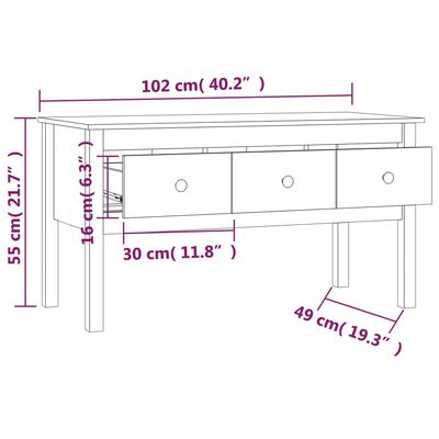 vidaXL Mesa de centro madera maciza de pino marrón miel 102x49x55 cm