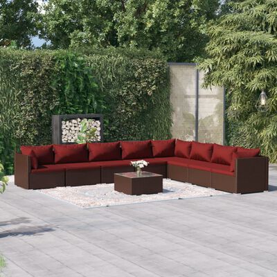 vidaXL Set muebles de jardín 9 piezas y cojines ratán sintético marrón