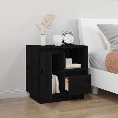 vidaXL Mesita de noche madera maciza de pino negro 50x34x50 cm