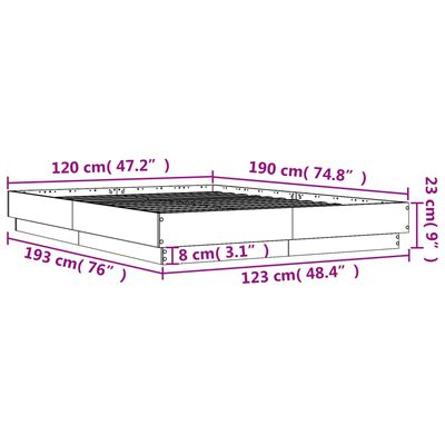 vidaXL Estructura de cama madera de ingeniería gris hormigón 120x190cm