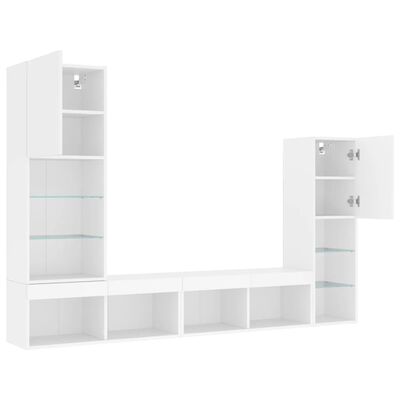 vidaXL Muebles de TV de pared con LED 4 pzas madera ingeniería blanco