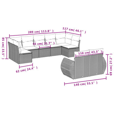 vidaXL Set de sofás de jardín 9 pzas con cojines ratán sintético beige