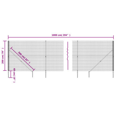 vidaXL Cerca de alambre con pinchos de anclaje verde 2x10 m