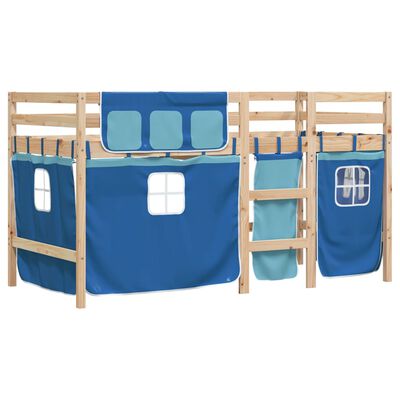 vidaXL Cama alta para niños con cortinas madera pino azul 80x200 cm