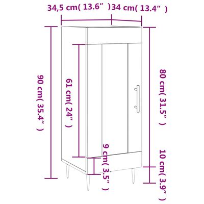 vidaXL Aparador madera de ingeniería gris Sonoma 34,5x34x90 cm