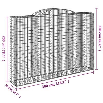 vidaXL Cestas de gaviones 9 uds forma de arco hierro 300x50x200/220 cm