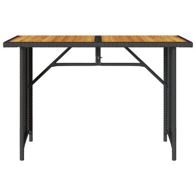 vidaXL Mesa de jardín superficie de madera ratán PE negro 110x68x70 cm