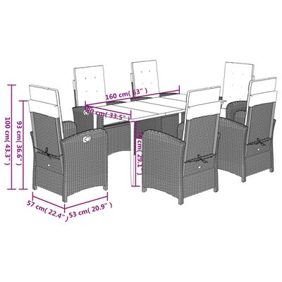 vidaXL Set comedor de jardín 7 pzas con cojines ratán sintético marrón