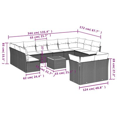 vidaXL Set de sofás de jardín y cojines 13 pzas ratán sintético negro