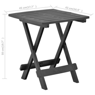 vidaXL Mesa plegable de jardín plástico gris antracita 45x43x50 cm