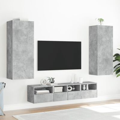 vidaXL Muebles de TV de pared 5 pzas madera ingeniería gris hormigón