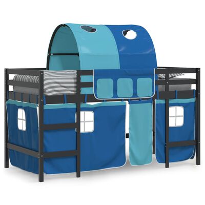 vidaXL Cama alta para niños con túnel madera pino azul 90x200 cm