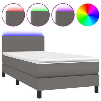 vidaXL Cama box spring y colchón LED cuero sintético gris 90x190 cm