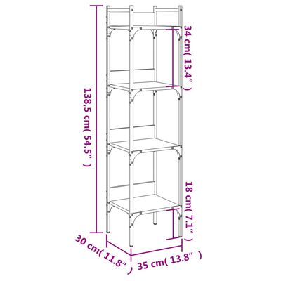 vidaXL Librería de 4 estantes madera roble Sonoma 35x30x138,5 cm