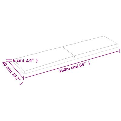 vidaXL Tablero mesa madera tratada borde vivo marrón 160x40x(2-6) cm