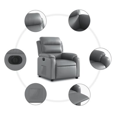 vidaXL Sillón reclinable eléctrico de cuero sintético gris