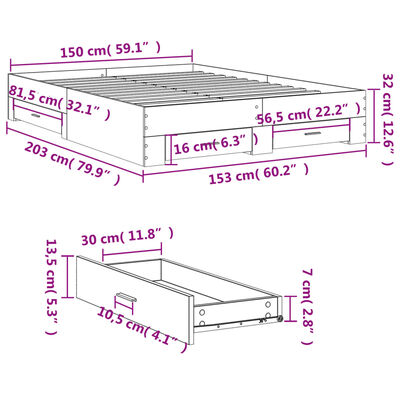 vidaXL Cama con cajones madera de ingeniería roble ahumado 150x200 cm