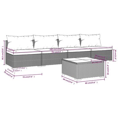 vidaXL Set sofás de jardín 5 piezas y cojines ratán sintético marrón