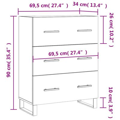 vidaXL Aparador de madera de ingeniería gris Sonoma 69,5x34x90 cm