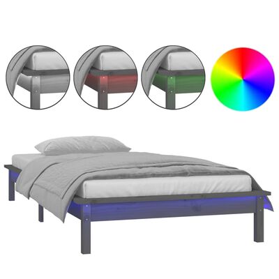 vidaXL Estructura de cama con LED madera maciza gris 75x190 cm