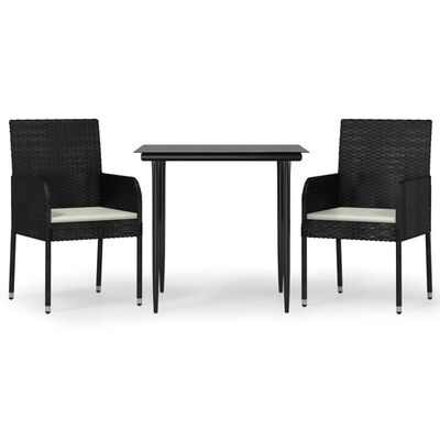 vidaXL Set comedor de jardín 3 pzas con cojines ratán sintético negro