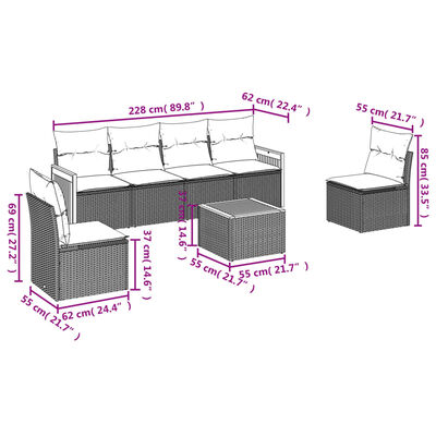 vidaXL Set sofás de jardín 7 piezas y cojines ratán sintético beige