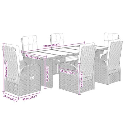 vidaXL Set de comedor de jardín 7 pzas y cojines ratán sintético negro