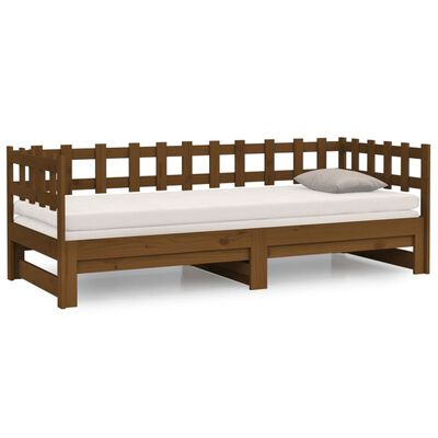 vidaXL Sofá cama extraíble madera de pino marrón miel 2x(80x200) cm