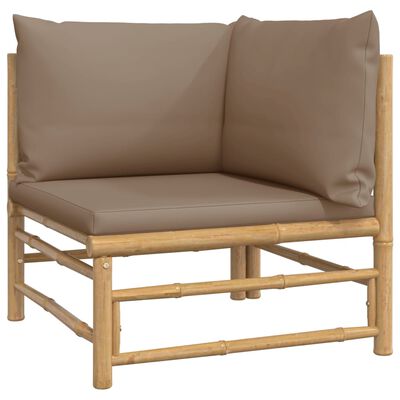 vidaXL Set de muebles de jardín 2 piezas bambú y cojines gris taupe