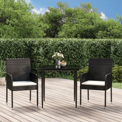 vidaXL Set comedor de jardín 3 pzas con cojines ratán sintético negro