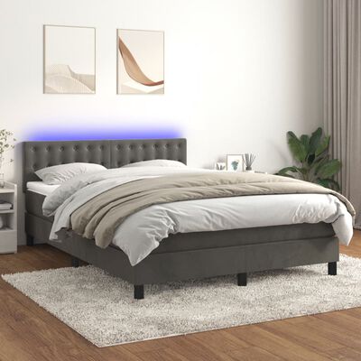 vidaXL Cama box spring colchón y LED terciopelo gris oscuro 140x200 cm