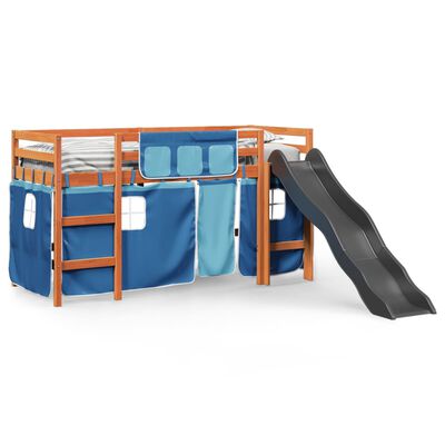 vidaXL Cama alta para niños con cortinas madera pino azul 80x200 cm